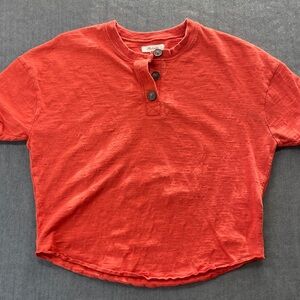 Madewell Henley Crop Tee‎ Womens XS Red Slub Knit Casual Streetwear Minimal Top